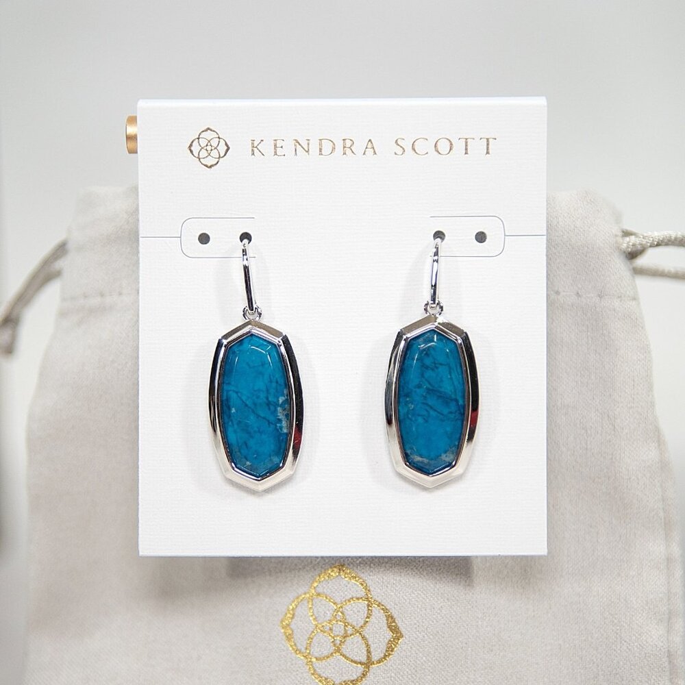Kendra Scott Dani Rhodium Silver Bezel Frame Indigo Magnesite Earrings NWT